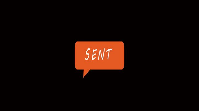 Orange Speech Bubble with animation White Handwritten Text SENDING TO SEND on Black Background chat message. Animated orange speech bubble highlights white handwritten sending to send text creating .