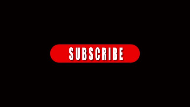 Red Rounded Rectangle Button with animation White Text SUBSCRIBE on Black Background. Animated red rounded button highlights white subscribe text producing striking black background interface .