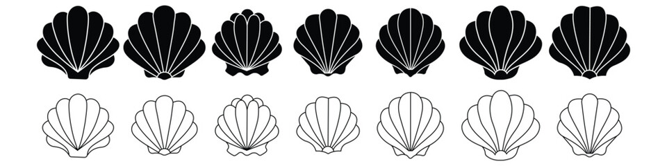 Sea shell icon. Set of pearl shell icons. Vector illustration. Shell vector icons. Black seashell icons.  © Pratima