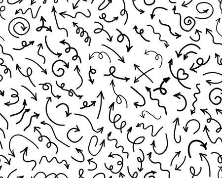 Thin curved black arrows, collection of hand drawn