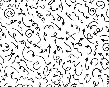 Thin curved black arrows, collection of hand drawn