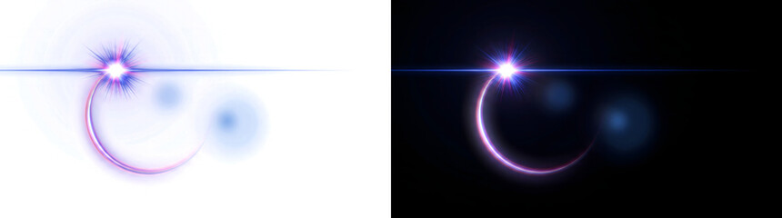 Eclipse blue light effect with sparkling crescent ring and glowing bokeh circles for overlay use in PNG, Transparent and Black Background Versions © Nyxthrasza