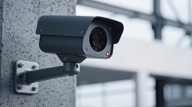 Modern Security Camera Mounted on Concrete Pillar for Surveillance