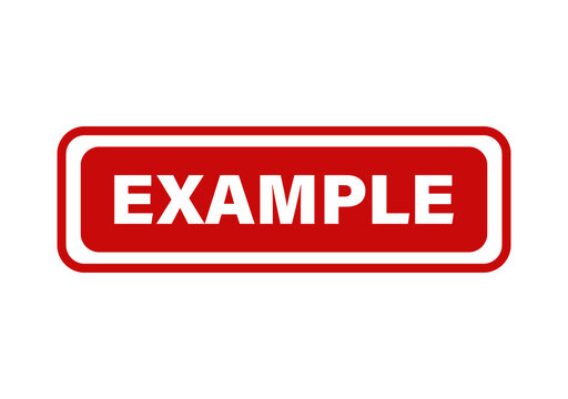 Red rectangular button with the word example written in bold white letters for web ui design and digital interface isolated on transparent background