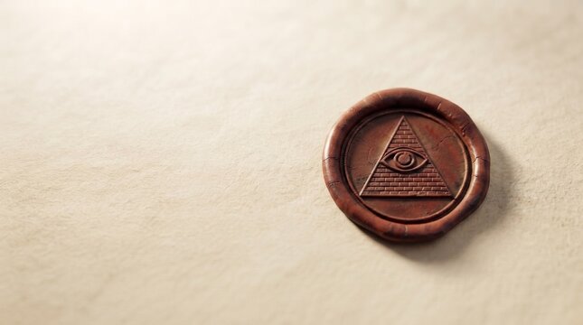 Red wax seal stamped with the Eye of Providence symbol on textured parchment paper