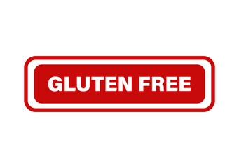 Fototapeta premium Gluten free label with red rounded rectangle border and white text for food packaging and healthy diet product design isolated on transparent background