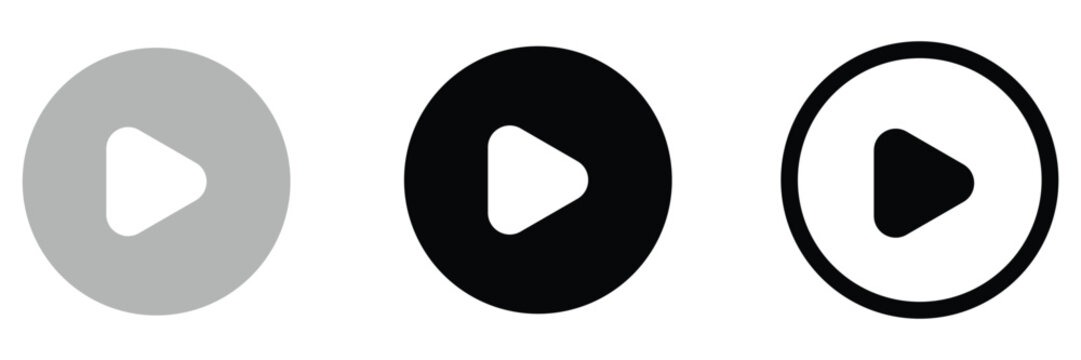 Three distinct modern play button icons for media interface design
