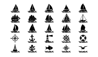 Nautical marine ships and sailing icons © Mdarman