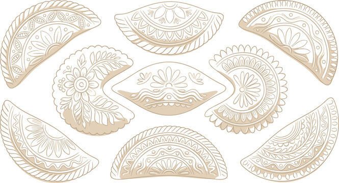 Traditional Decorative Pitha Cake Line Art Vector Set for Bangladeshi and Indian Festival Sweet Food Designs