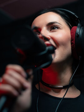 Professional vocalist recording song 
