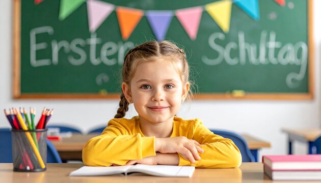 Erster Schultag Grundsch&uuml;lerin im Klassenzimmer