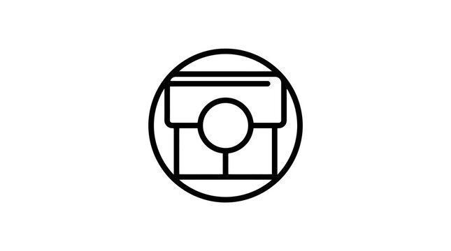 Clean black and white line drawing of a printer icon inside a circular frame with high quality professional line art symbols for modern creative design and digital branding projects