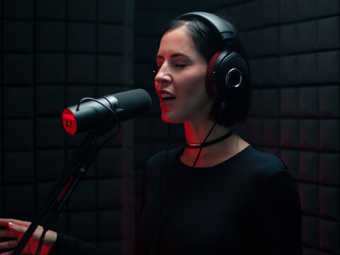 Artist singing in studio 