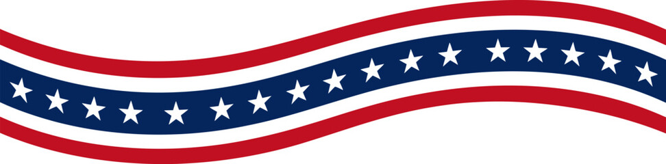 Wavy ribbon with american flag colors red white and blue with stars for patriotic decoration © azad