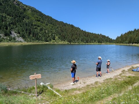 family on the lake