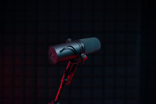Microphone in dark studio 