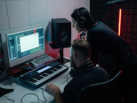 Musicians working at home studio 