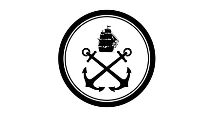 Nautical emblem with crossed anchors with black white nautical anchors sailing ship ship inside circle two crossed icon logo © Prema