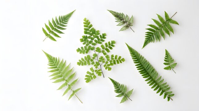 Fern Leaves White Background Botanical Nature Plant Isolated Photography