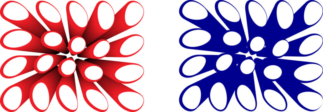 Abstract 3D pipe cluster vector, red and blue industrial tube patterns, geometric cylinder shapes for technical backgrounds and modern design