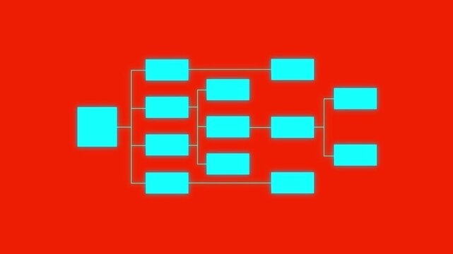 Animated organizational chart flowchart diagram on red background
