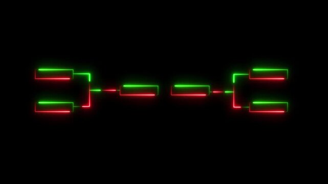 Neon tournament bracket with glowing red and green lines