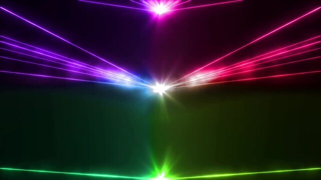 Crossing rainbow laser beams create vibrant neon light with futuristic energy effects.
