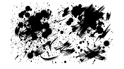 Obraz premium Black Ink Splatter Abstract Design with Dynamic Brush Strokes and Scattered Droplets on White Background