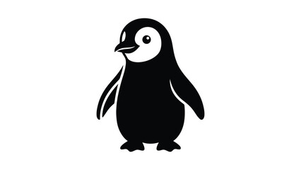 Minimalist black and white silhouette illustration of penguin standing upright with flippers extended, clean stylized outline design symbol for wildlife, nature, and animal concepts © Clipzax