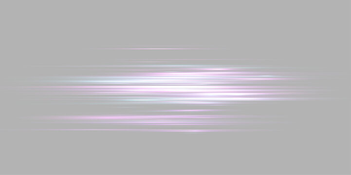 Bright neon trails PNG with smooth blue gradient and horizontal motion lines. Glowing effects create modern sci-fi visual atmosphere. Vector background.