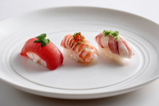 Sushi nigiri platter with tuna shrimp and hamachi