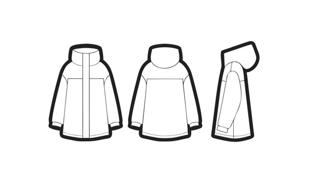 Parka Jacket Technical Drawing Vector Template