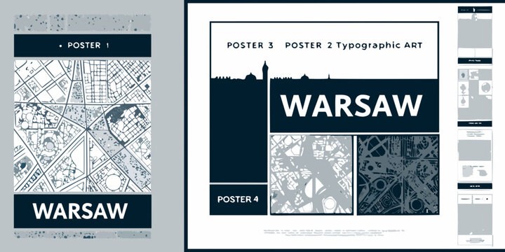 Warsaw city map poster series typographic art with skyline silhouette