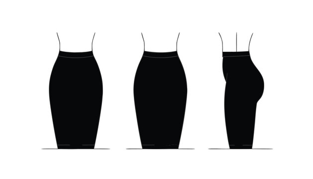Black Pencil Skirt Technical Drawing Vector Template