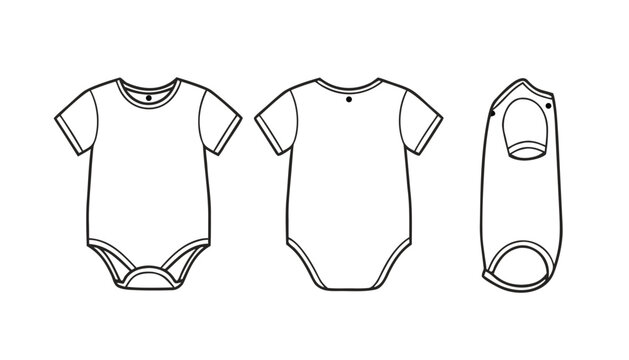 White Baby Bodysuit Technical Drawing Vector Template
