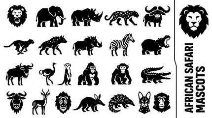 Naklejka premium African Safari Animals Silhouette Collection A Majestic Array of Wildlife Silhouettes for Design Projects