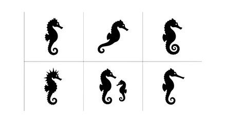 Seahorse Silhouettes Vector Set, Marine Life Icons, Ocean Creatures Graphics, Nautical Design Elements, Underwater Animal Illustrations © safin