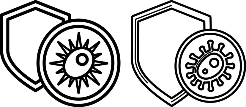 Immune system protection shield icon set against virus bacteria with protection bacteria immunity
