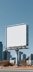 Obraz premium Blank urban billboard in Toronto offering advertising space. Empty outdoor billboard structure in a city against a clear sky, ready for new advertisement