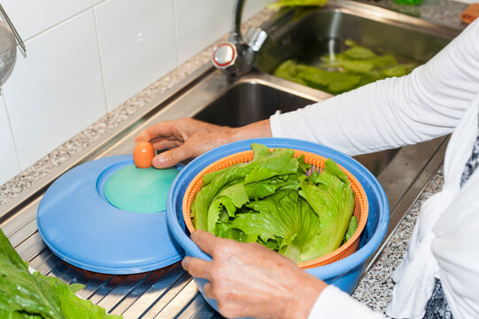 Fresh Lettuce in Salad Spinner Basket