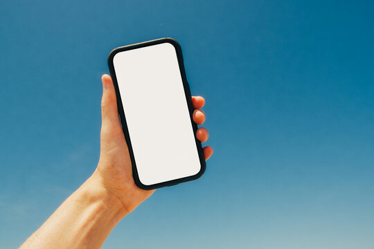 Blank Phone Screen Mockup Blue Sky