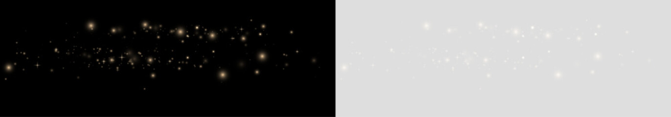 Fototapeta premium Glittering gold stars PNG with luminous dust particles and sparkling effects. Fantasy light decoration enhances creative design projects.