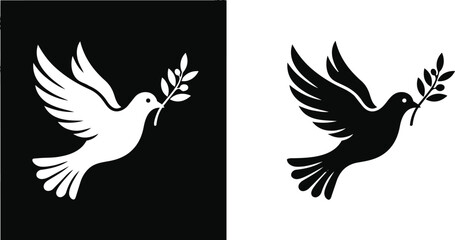 Fototapeta premium Dove silhouette with olive branch in black and white