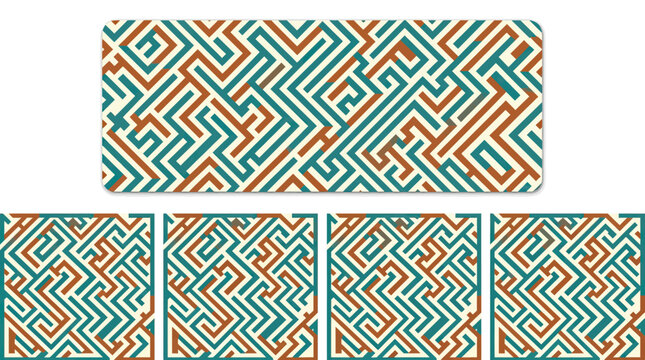 Abstract teal and orange geometric labyrinth maze pattern