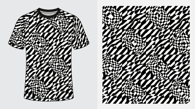 Black and white abstract checkered swirl pattern design.