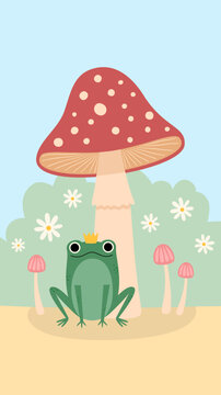 the frog king under the red mushroom