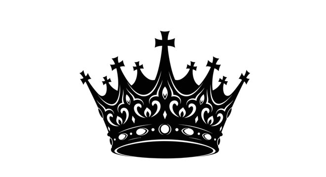 Black royal crown vector illustration with cross and jewels isolated on white background suitable for design with displays black silverware with decoration