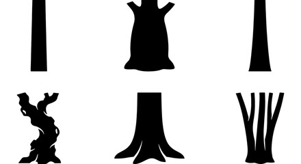 Diverse Tree Trunk Silhouettes, Organic Shapes, Forest Elements, Nature Graphics, Black and White Vector Icons © Dholu