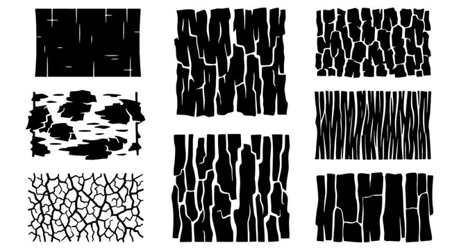 Set of 9 Black and White Wood Grain Textures, Natural Tree Bark Patterns, Rustic Organic Surface Backgrounds, Rough Wood Grain Vector Graphics