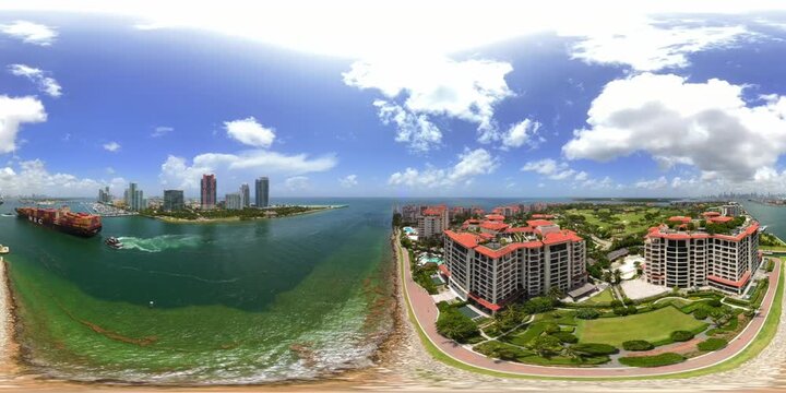 Fisher Island Government Cut Aerial 360 VR drone footage of Miami Beach